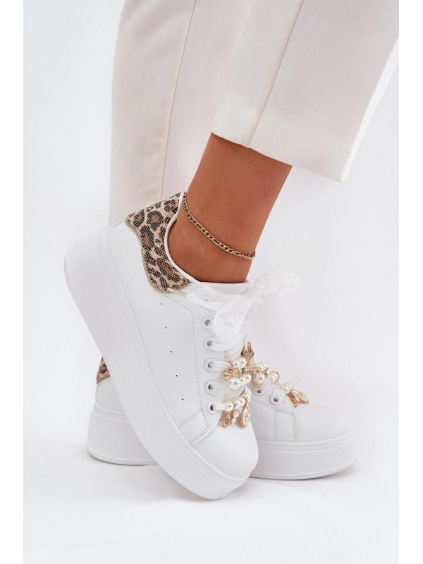 Women's Platform Sneakers With Rhinestones White Panther Ocerdia