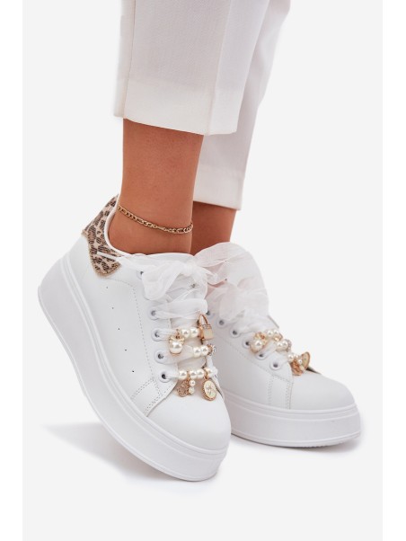 Women's Platform Sneakers With Rhinestones White Panther Ocerdia