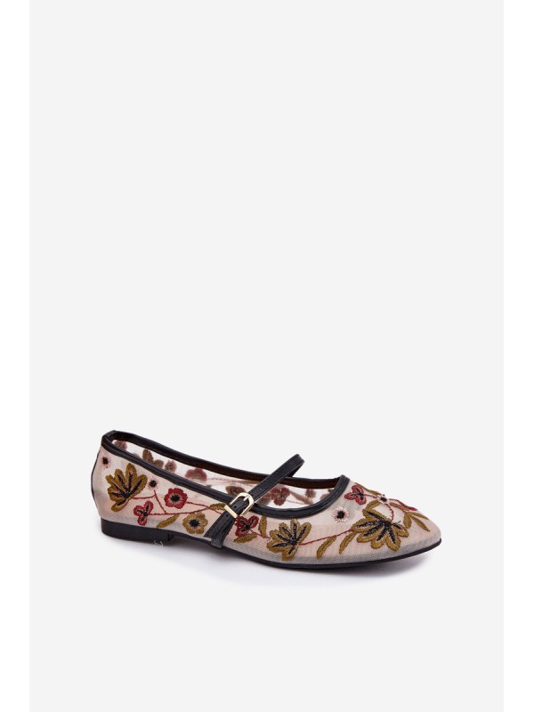 Ballet Flats With Embroidery And Strap Black Lilindraen 2