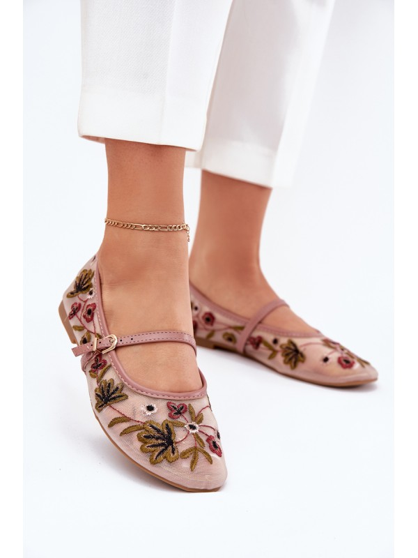 Ballet Flats With Embroidery And Strap Pink Lilindraen