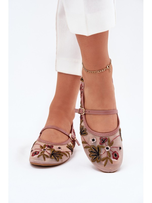 Ballet Flats With Embroidery And Strap Pink Lilindraen