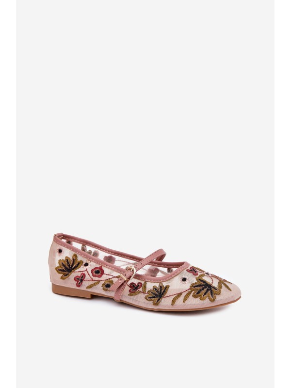 Ballet Flats With Embroidery And Strap Pink Lilindraen