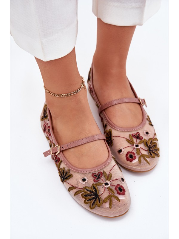 Ballet Flats With Embroidery And Strap Pink Lilindraen