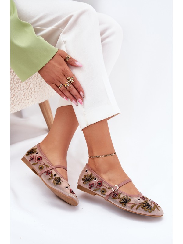 Ballet Flats With Embroidery And Strap Pink Lilindraen