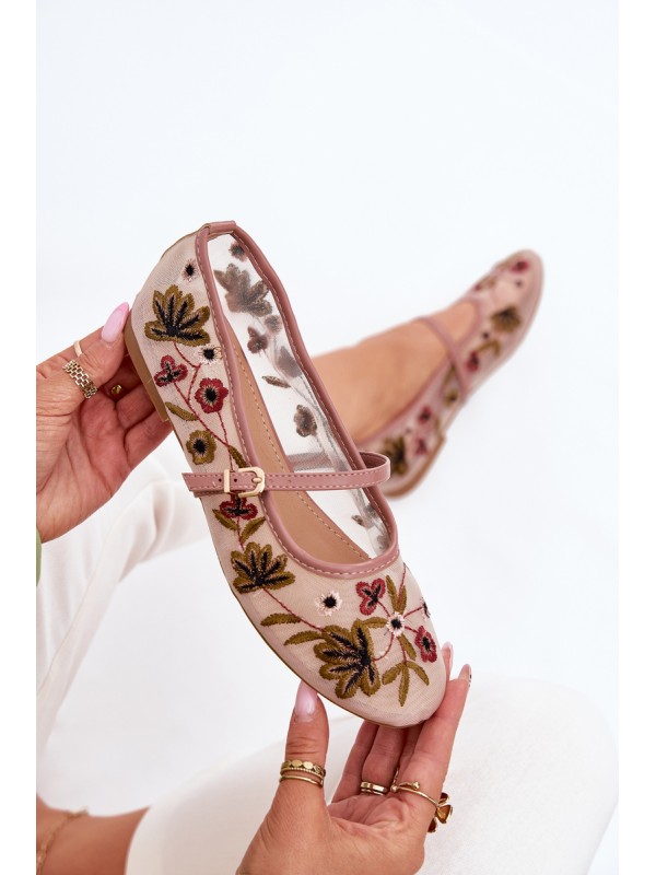 Ballet Flats With Embroidery And Strap Pink Lilindraen