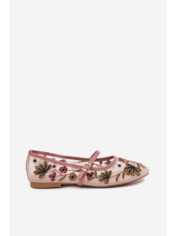 Ballet Flats With Embroidery And Strap Pink Lilindraen