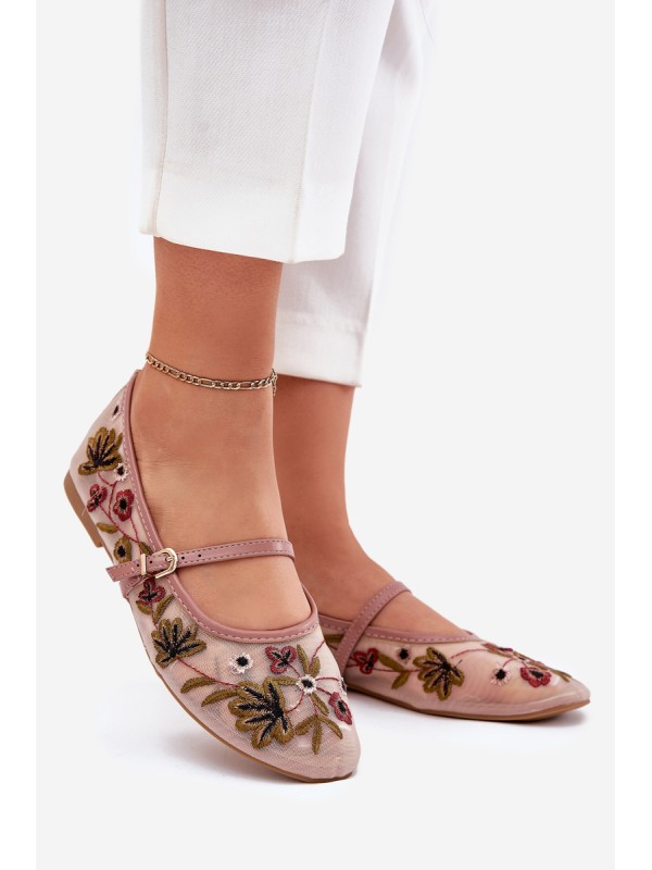 Ballet Flats With Embroidery And Strap Pink Lilindraen