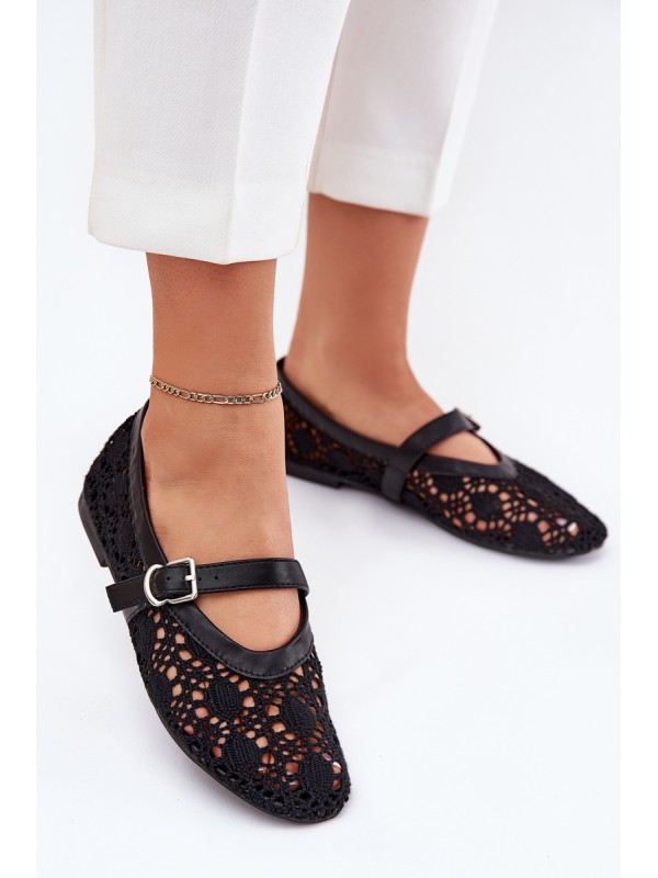 Perforated ballerinas with strap black Orphali