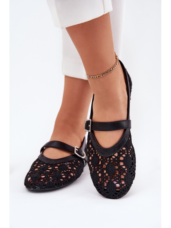 Perforated ballerinas with strap black Orphali