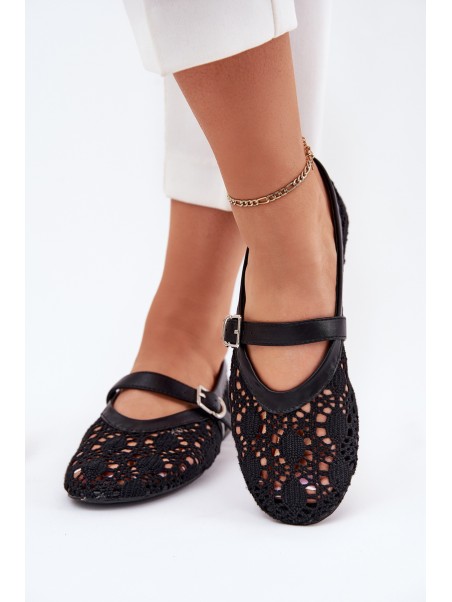 Perforated ballerinas with strap black Orphali