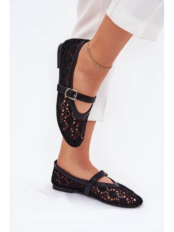 Perforated ballerinas with strap black Orphali