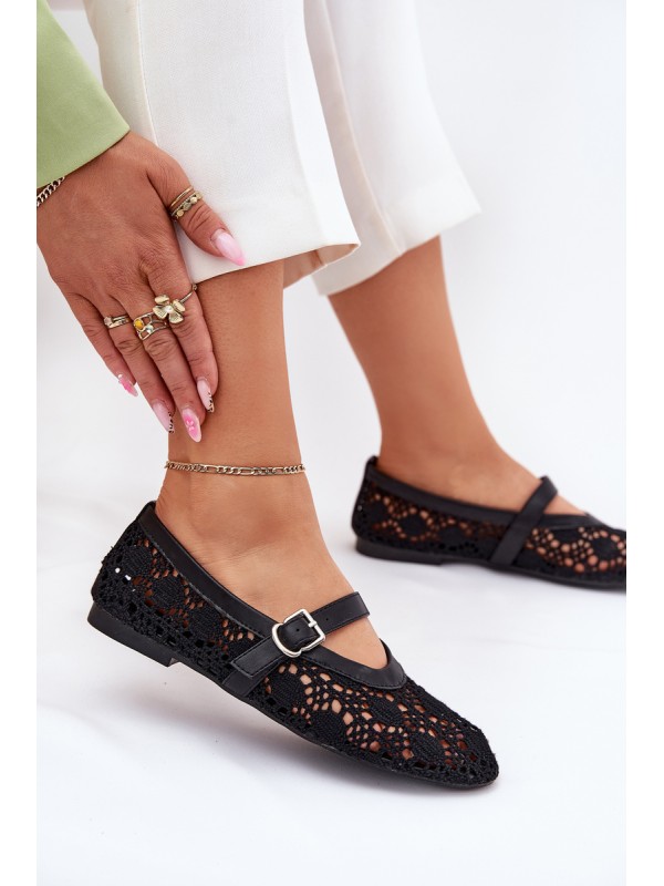 Perforated ballerinas with strap black Orphali
