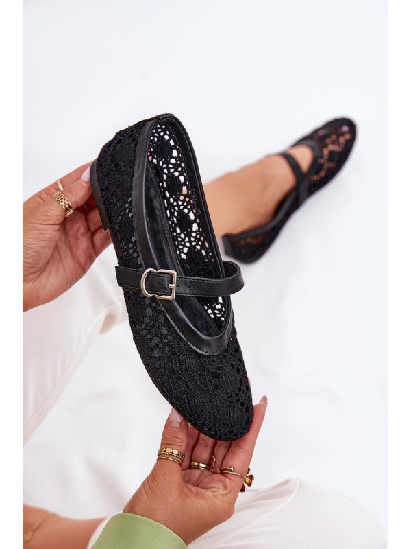 Perforated ballerinas with strap black Orphali