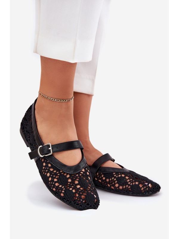 Perforated ballerinas with strap black Orphali