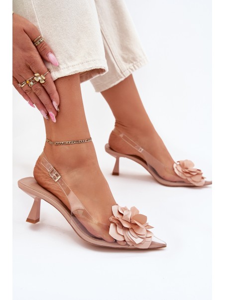 Transparent High Heels With Decorative Flower Nude Risalie