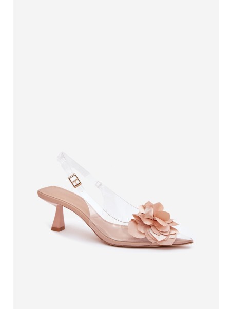 Transparent High Heels With Decorative Flower Nude Risalie
