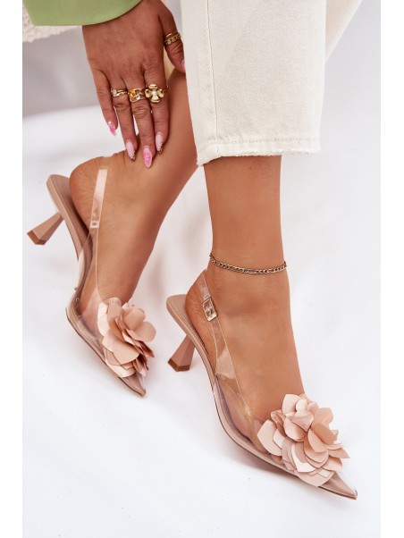 Transparent High Heels With Decorative Flower Nude Risalie