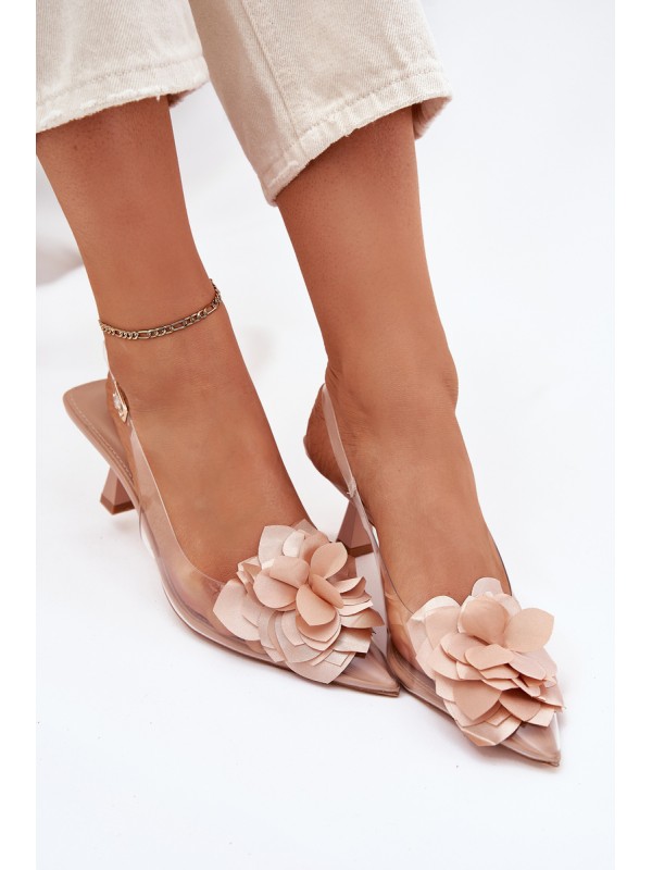 Transparent High Heels With Decorative Flower Nude Risalie