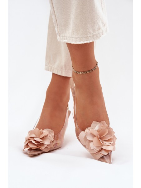 Transparent High Heels With Decorative Flower Nude Risalie