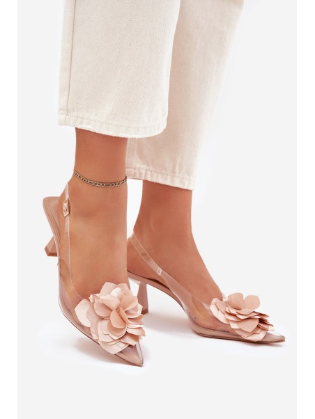 Transparent High Heels With Decorative Flower Nude Risalie