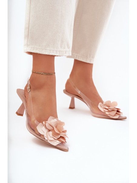 Transparent High Heels With Decorative Flower Nude Risalie