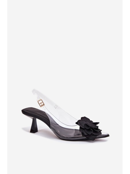 Transparent High Heel Sandals With Decorative Flower Black Risalie