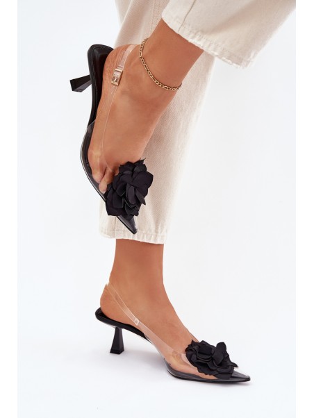 Transparent High Heel Sandals With Decorative Flower Black Risalie