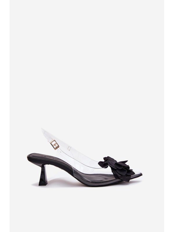 Transparent High Heel Sandals With Decorative Flower Black Risalie