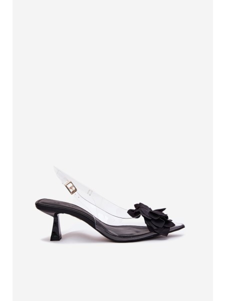 Transparent High Heel Sandals With Decorative Flower Black Risalie