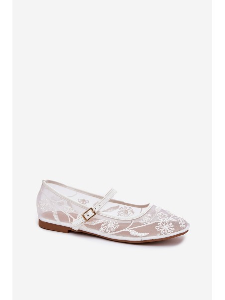 Mesh Ballet Flats With Embroidery And Decoration White Tillilora
