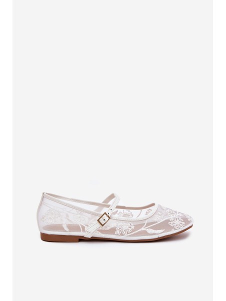Mesh Ballet Flats With Embroidery And Decoration White Tillilora