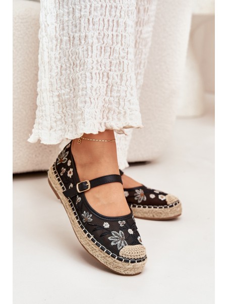 Mesh Espadrilles With Embroidery On Platform Black Laxisa
