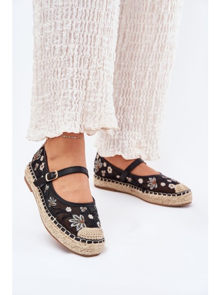 Mesh Espadrilles With Embroidery On Platform Black Laxisa