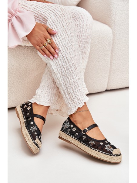 Mesh Espadrilles With Embroidery On Platform Black Laxisa