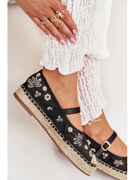 Mesh Espadrilles With Embroidery On Platform Black Laxisa
