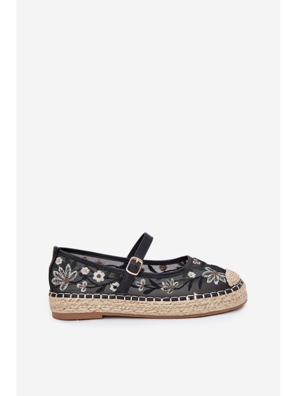 Mesh Espadrilles With Embroidery On Platform Black Laxisa