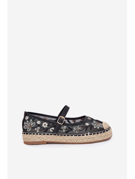 Mesh Espadrilles With Embroidery On Platform Black Laxisa