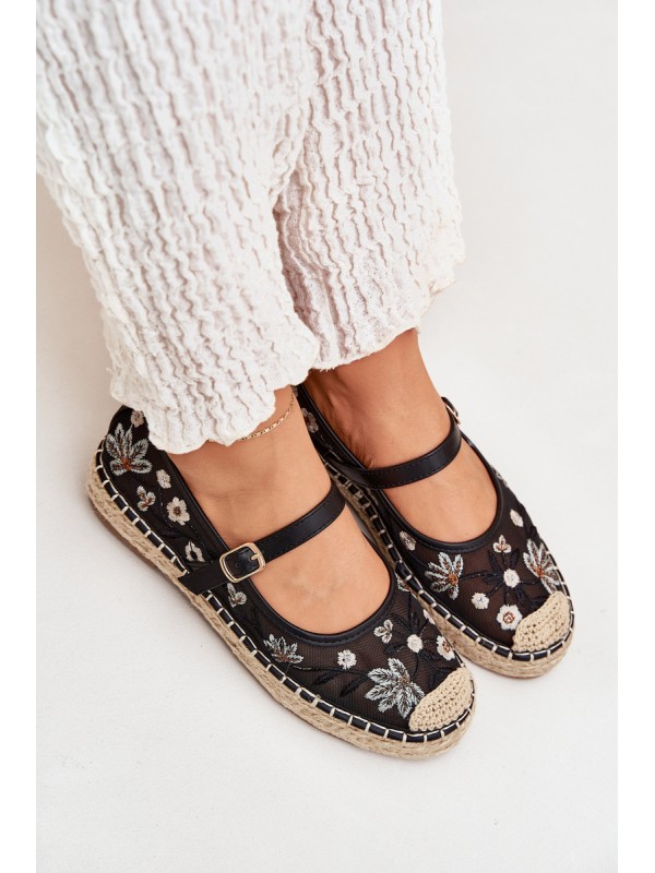 Mesh Espadrilles With Embroidery On Platform Black Laxisa