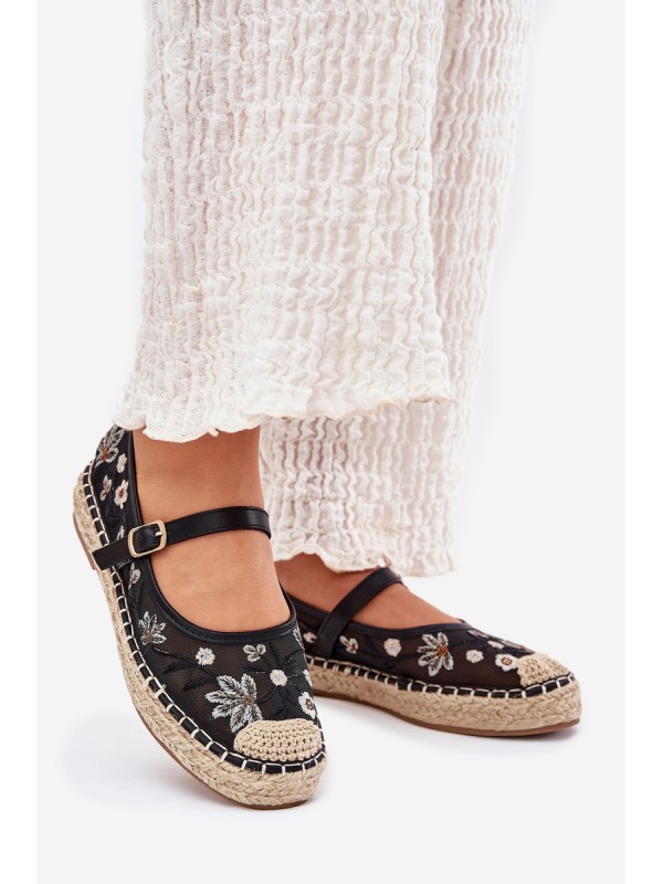 Mesh Espadrilles With Embroidery On Platform Black Laxisa