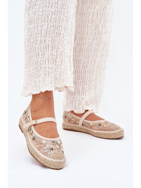 Mesh Espadrilles With Embroidery On Platform Beige Laxisa