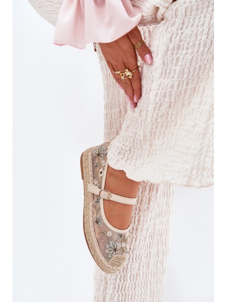 Mesh Espadrilles With Embroidery On Platform Beige Laxisa