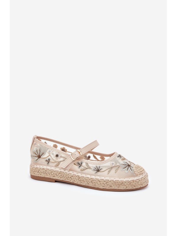 Mesh Espadrilles With Embroidery On Platform Beige Laxisa