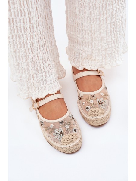 Mesh Espadrilles With Embroidery On Platform Beige Laxisa