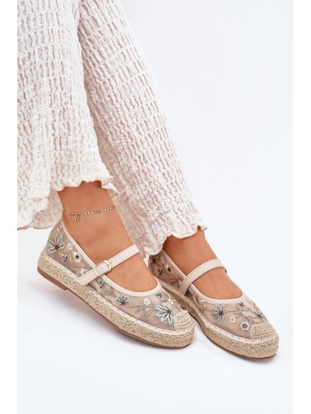Mesh Espadrilles With Embroidery On Platform Beige Laxisa