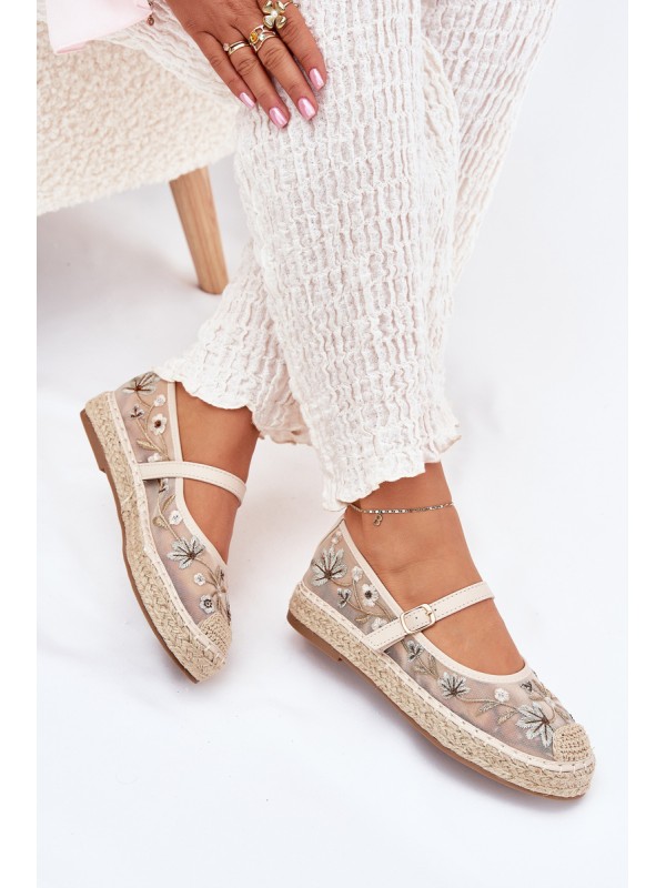 Mesh Espadrilles With Embroidery On Platform Beige Laxisa