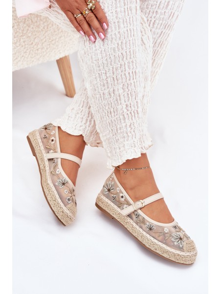 Mesh Espadrilles With Embroidery On Platform Beige Laxisa