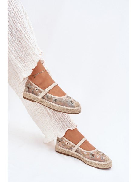 Mesh Espadrilles With Embroidery On Platform Beige Laxisa