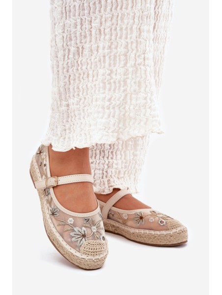 Mesh Espadrilles With Embroidery On Platform Beige Laxisa