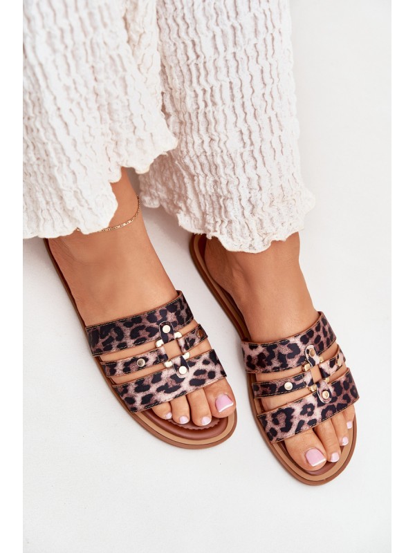 Flat Women's Slippers With Gold Detail Leopard Noroti