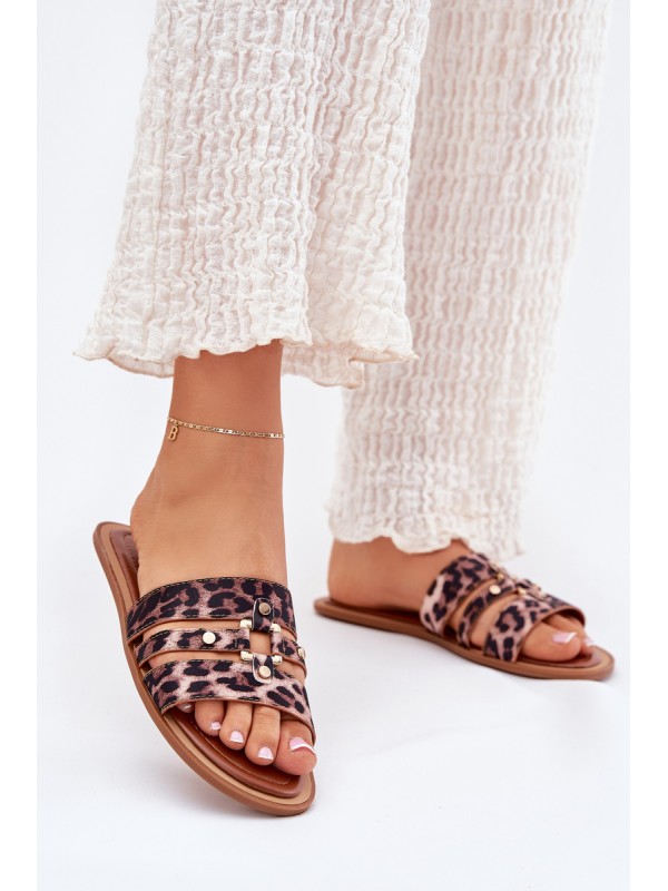 Flat Women's Slippers With Gold Detail Leopard Noroti 2